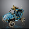 Unique Blue Cartoon Style Off Road Vehicle With Animal Skull Roof Decoration And Large Tires
