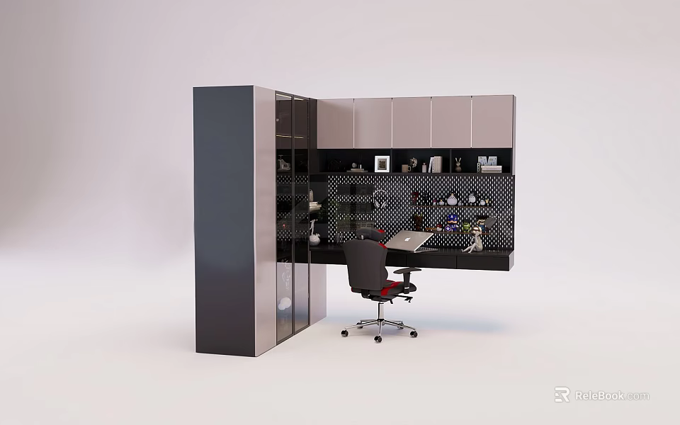 Modern Figurine Cabinet With Glass Doors Display Shelves And Collectible Storage 3d model 