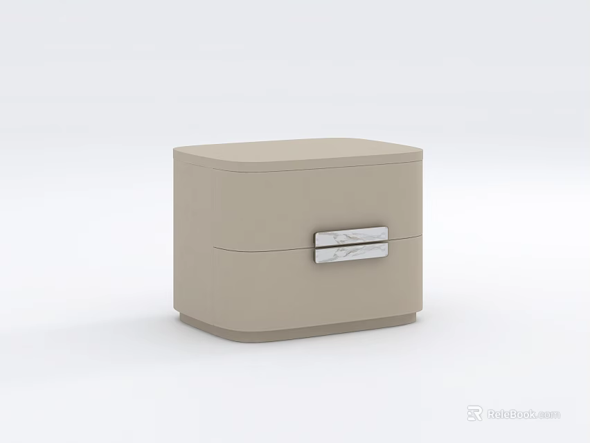 Modern Light Beige Bedside Table With Single Drawer And Metal Handle Design 3d model 
