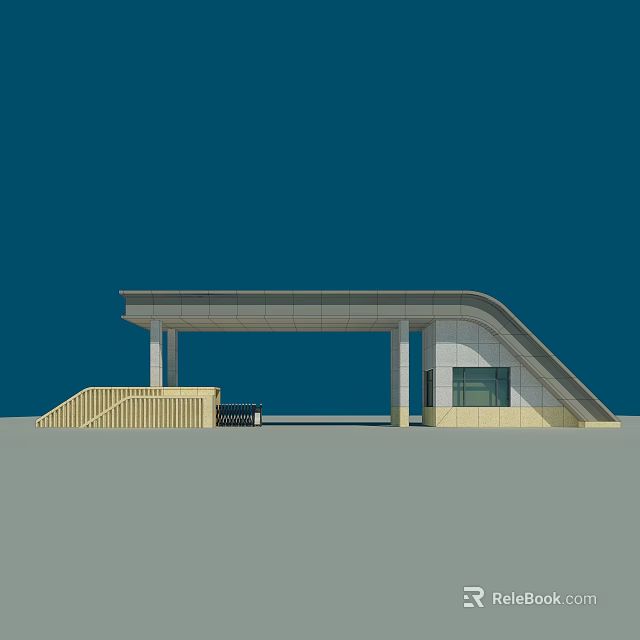 Modern Entrance Gate Design With Canopy Columns Steps And Windows 3d model 