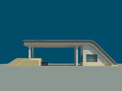Modern Entrance Gate Design With Canopy Columns Steps And Windows 3d model