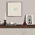 Decorative Ornament Combination With Framed Art Candle Magazines Coffee Cup Red Pear On Wooden Shelf