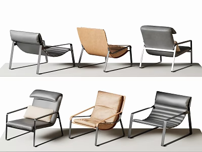 Modern Leather Leisure Chairs With Gray Brown Upholstery And Metal Frame Design 3d model