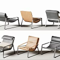 Modern Leather Leisure Chairs With Gray Brown Upholstery And Metal Frame Design