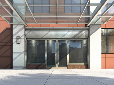 Modern Commercial Storefront With Glass Canopy Metal Frame And Illuminated Glass Doors 3d model