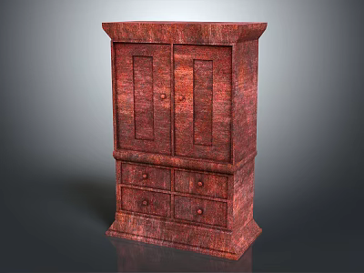 Classic Mahogany Cabinet With Double Doors And Three Drawers Design 3d model