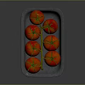 Fresh Red Tomatoes With Green Stems On Gray Tray Dark Background 3d model