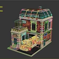 Cartoon Fire Station Scene With Red Brick Building And Fire Truck