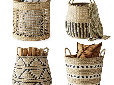 Woven Storage Baskets With Handles And Geometric Patterns For Home Decor And Organization 3d model