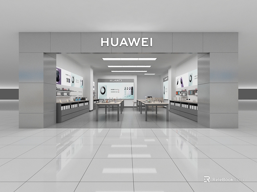 HUAWEI Retail Store Interior With Electronic Products Display Shelves And Modern Design 3d model 