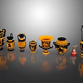 Set Of Yellow And Black Ornamental Vases With Various Shapes And Sizes For Home Decor