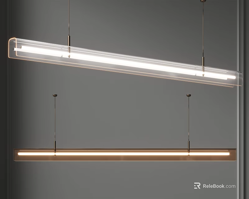 Modern Linear Pendant Lights With Transparent Shade And Metal Frame Design 3d model 