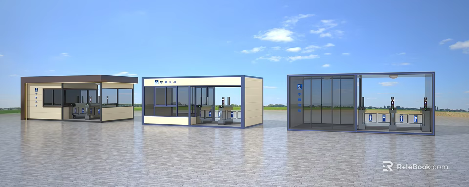 Modern Construction Site Container Office With Glass Windows And Modular Design 3d model 