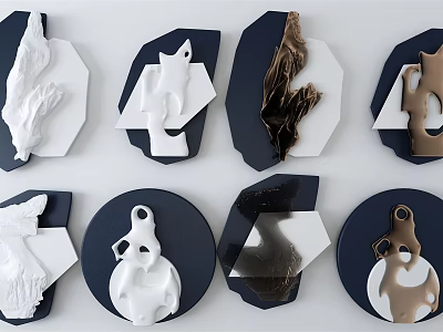 Modern Geometric Wall Decor With Black White Brown Ceramic Art Pieces 3d model