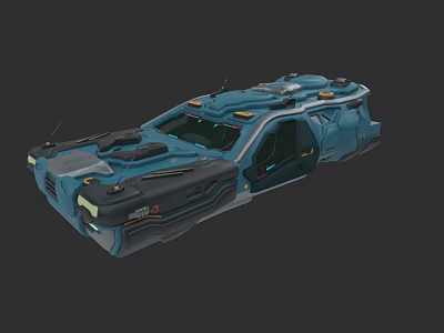Futuristic Blue Sci Fi Car With Open Doors And Unique Roof Equipment 3d model