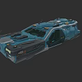 Futuristic Blue Sci Fi Car With Open Doors And Unique Roof Equipment
