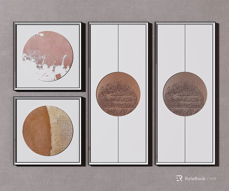 Modern Decorative Wall Art With Circular Patterns In Black Frames And White Background 3d model