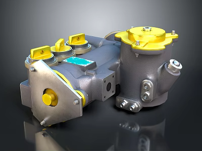 Industrial Mechanical Equipment Featuring Metal Construction Yellow Top Cover And Multiple Interfaces 3d model