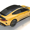 Yellow Sports Car Featuring Black Roof Stripes Rear Spoiler And Alloy Wheels