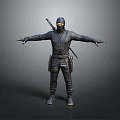 Man in Black Ninja Outfit with Arms Outstretched and Sword on Back