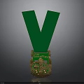 Gold Asia Games Champion Medal With Green Ribbon And Decorative Design