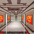Spacious Subway Station Corridor With Red Billboards Exit Signs Shiny Floor And Modern Ceiling Design