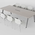 Modern Conference Table With Light Wood Surface Cable Management Slot And White Chairs