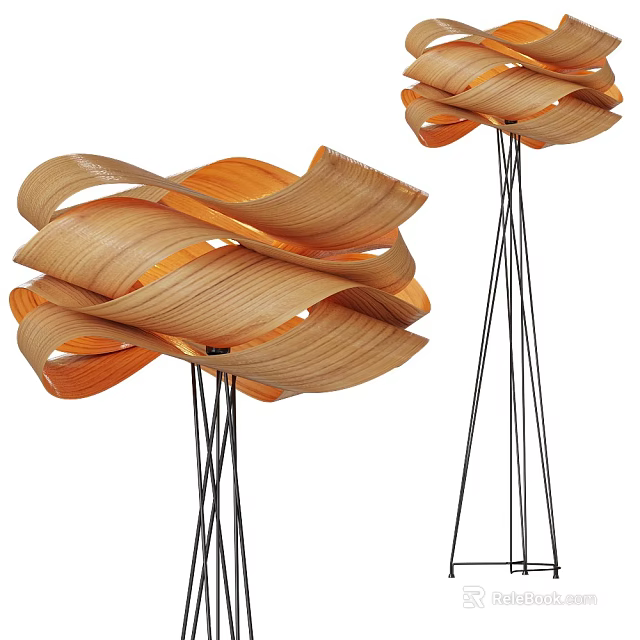 Artistic Wooden Floor Lamps With Flowing Shapes 3d model 