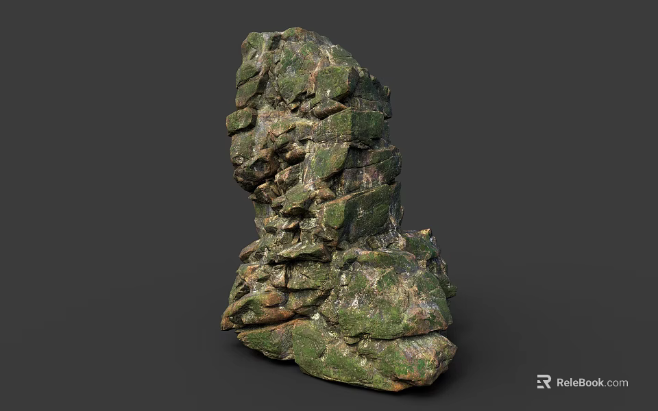 Green Layered Rock Formation With Natural Stacked Structure And Rough Texture 3d model