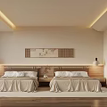 Modern Minimalist Hotel Room With Twin Beds Neutral Tones And Decorative Wall Art