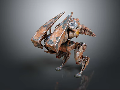 Rusty Mechanical Character And Robotic Creature With Worn Metal Structure 3d model