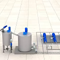 Industrial Equipment Configuration With Stainless Steel Tanks Blue Valves And Metal Conveyor System