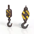 Pair Of Rusty Pulleys With Yellow And Black Stripes And Metal Hooks
