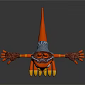Orange Yellow Game And Movie Character With Red Horns Headset Blue Eyes And Yellow Claws