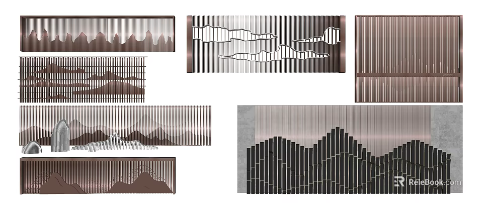 Modern Interior Feature Wall with Mountain Patterns and Linear Stripes Design 3d model 
