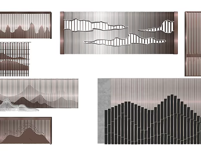 Modern Interior Feature Wall with Mountain Patterns and Linear Stripes Design 3d model