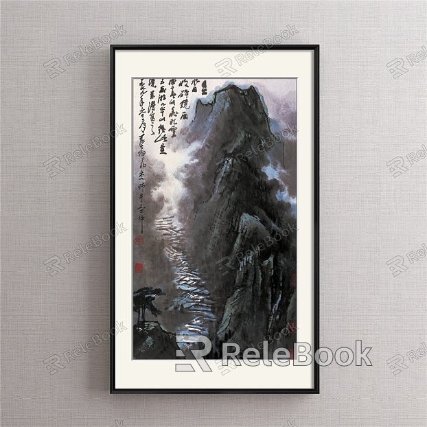 Chinese landscape painting black and white porch landscape model