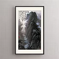 Traditional Chinese Ink Landscape Painting With Misty Mountains Flowing River And Calligraphy