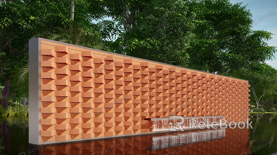 modern landscape wall red brick landscape wall model