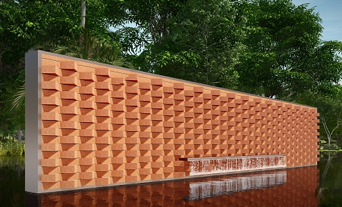 modern landscape wall red brick landscape wall 3d model