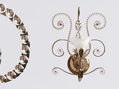Elegant Crystal Wall Sconce With Scroll Designs White Shade And Brass Accents 3d model