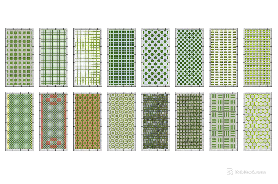 Parking Lot Surface Design With Various Green Geometric Patterns And Textures 3d model 