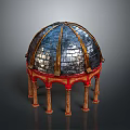 Ornate Dome Structure With Metal Tiled Surface Red Decorative Base And Tall Supporting Columns 3d model