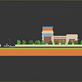 Scenic 3D Building Landscape With Trees Parking Lot Road And Vehicles