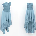 Light Blue Strapless High Waisted Dress With Asymmetrical Hem And Lace Details