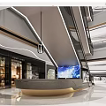 Modern Shopping Mall Lobby Interior Design With Curved Reception Desk Large Screen And Lighting