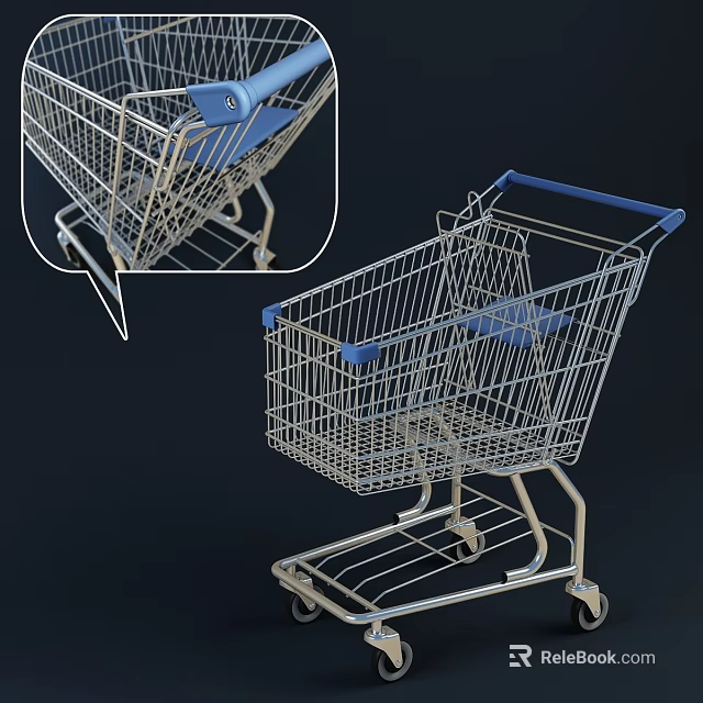 Sturdy Public Facility Shopping Cart With Metal Frame Blue Handle Seat And Wheels 3d model 