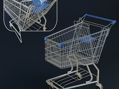 Sturdy Public Facility Shopping Cart With Metal Frame Blue Handle Seat And Wheels 3d model