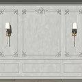 Elegant White Wainscoting Panel Design With Decorative Moldings And Wall Sconces 3d model