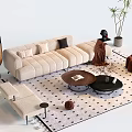 Modern Fabric Sofa And Round Coffee Table Set With Living Room Decor Elements 3d model